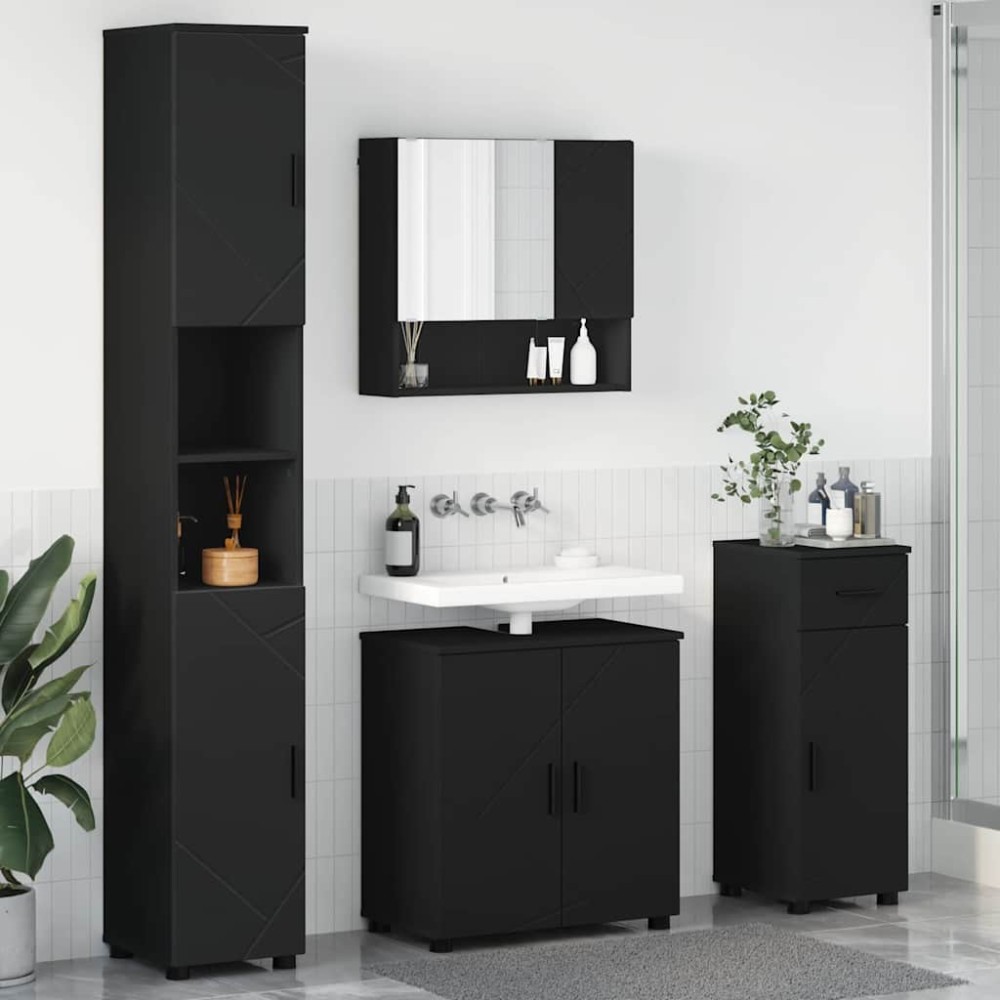 vidaXL Σετ Επίπλων Μπάνιου 4 τμχ. Μαύρο 61 x 35 x 64 εκ.