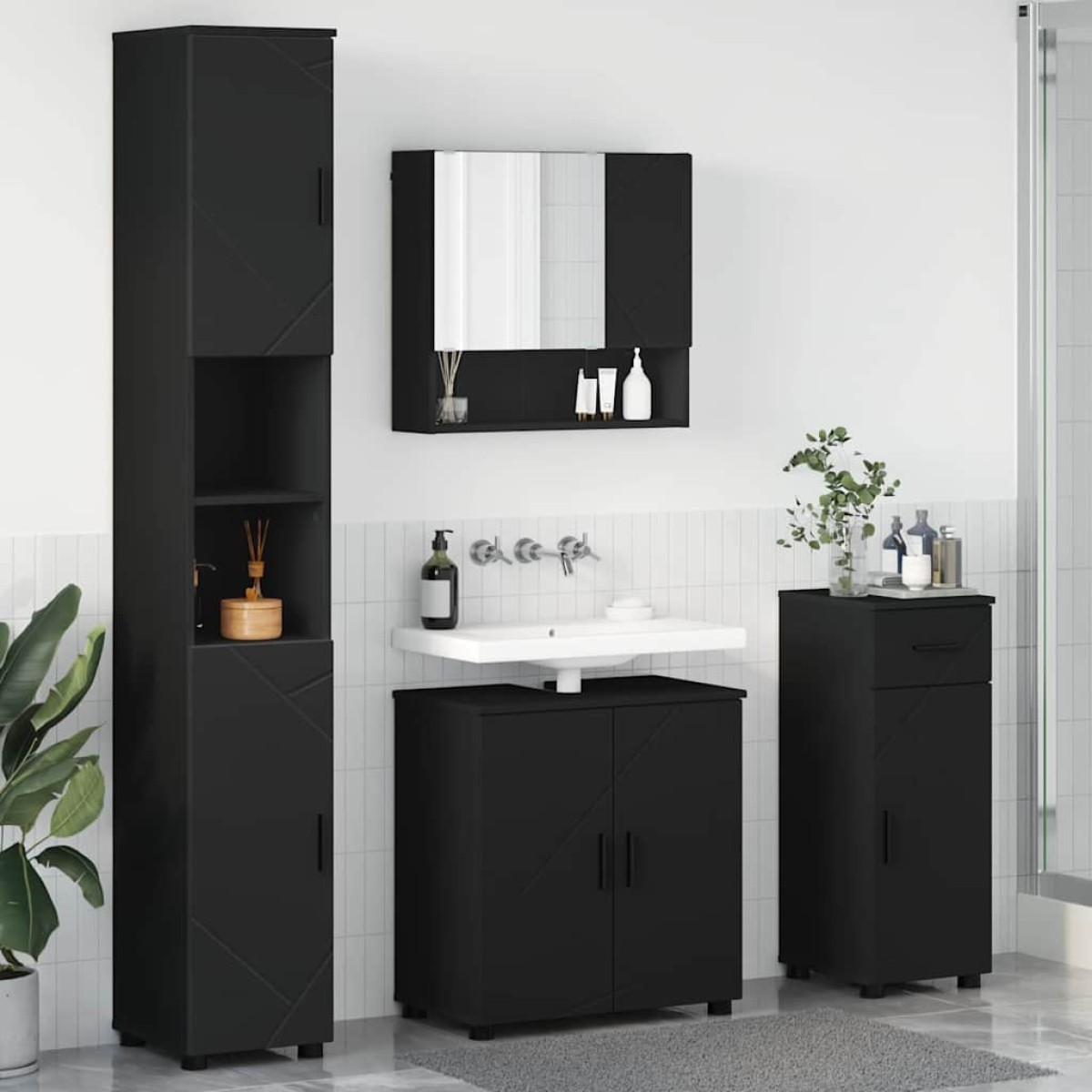 vidaXL Σετ Επίπλων Μπάνιου 4 τμχ. Μαύρο 61 x 35 x 64 εκ.