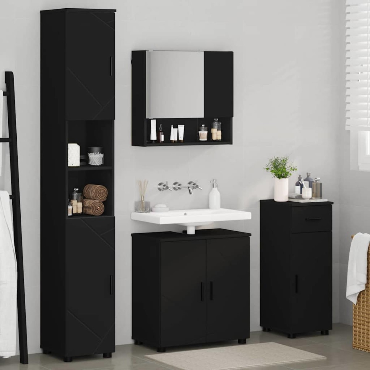 vidaXL Σετ Επίπλων Μπάνιου 4 τμχ. Μαύρο 61 x 35 x 64 εκ.