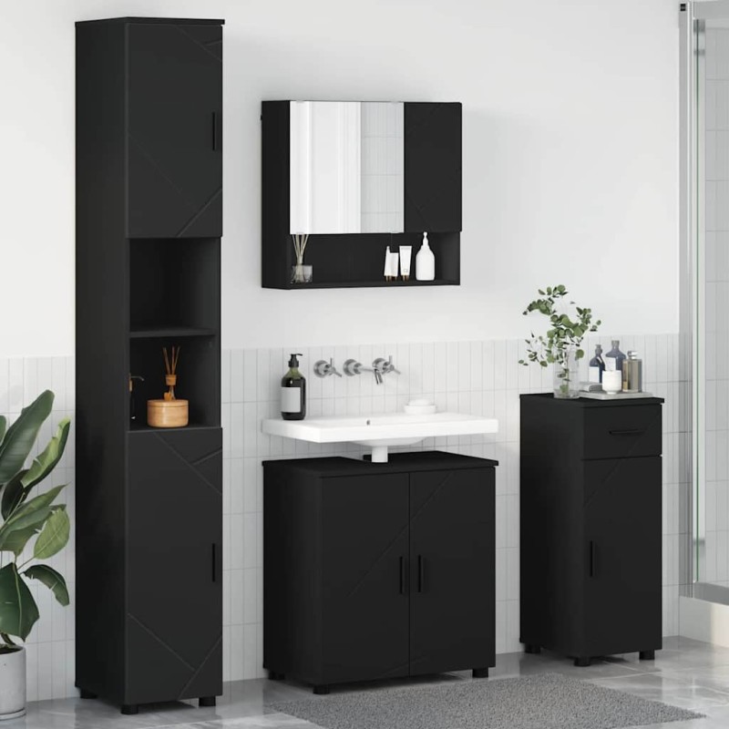 vidaXL Σετ Επίπλων Μπάνιου 4 τμχ. Μαύρο 61 x 35 x 64 εκ.