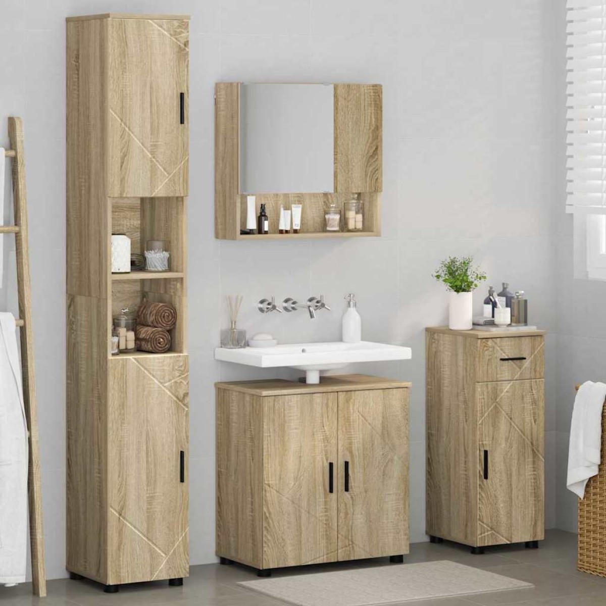 vidaXL Σετ Επίπλων Μπάνιου 4 τμχ. Δρύς Sonoma 61 x 35 x 64 εκ.