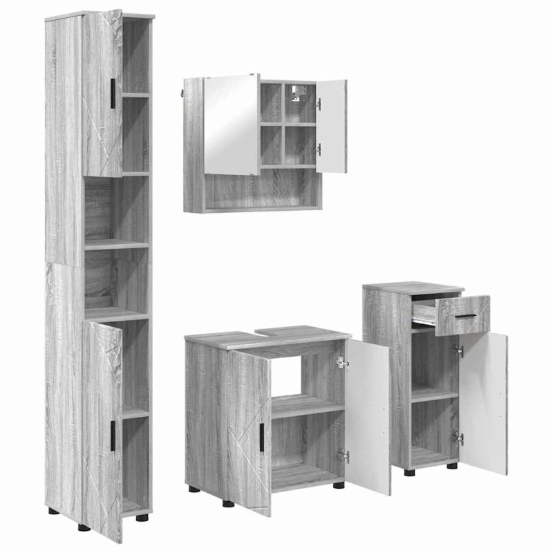 vidaXL Σετ Επίπλων Μπάνιου 4 τμχ. Γκρίζο Σονομα 61 x 35 x 64 εκ.