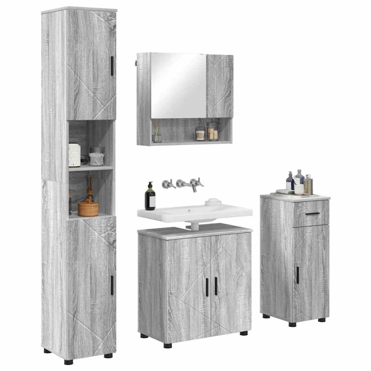 vidaXL Σετ Επίπλων Μπάνιου 4 τμχ. Γκρίζο Σονομα 61 x 35 x 64 εκ.