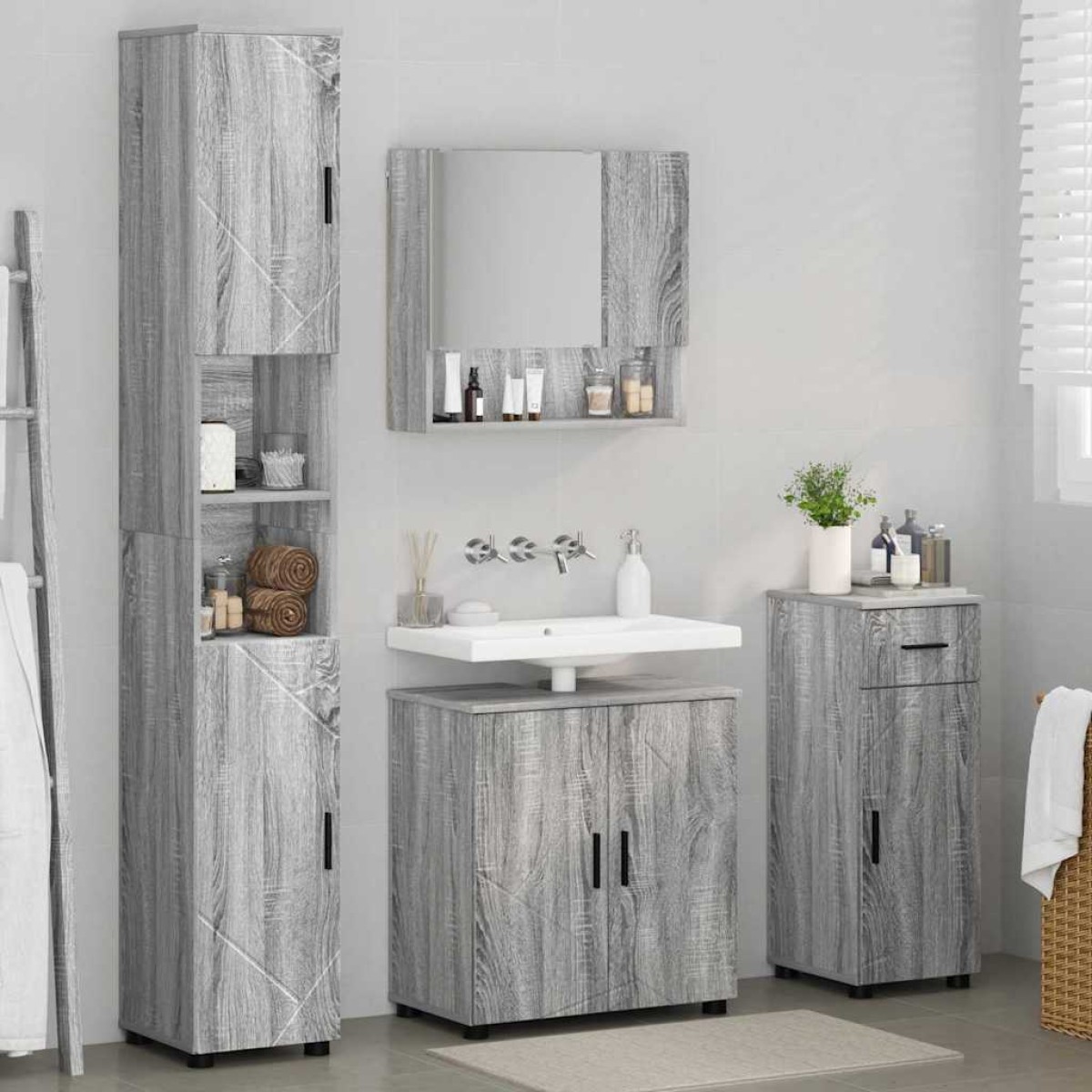 vidaXL Σετ Επίπλων Μπάνιου 4 τμχ. Γκρίζο Σονομα 61 x 35 x 64 εκ.
