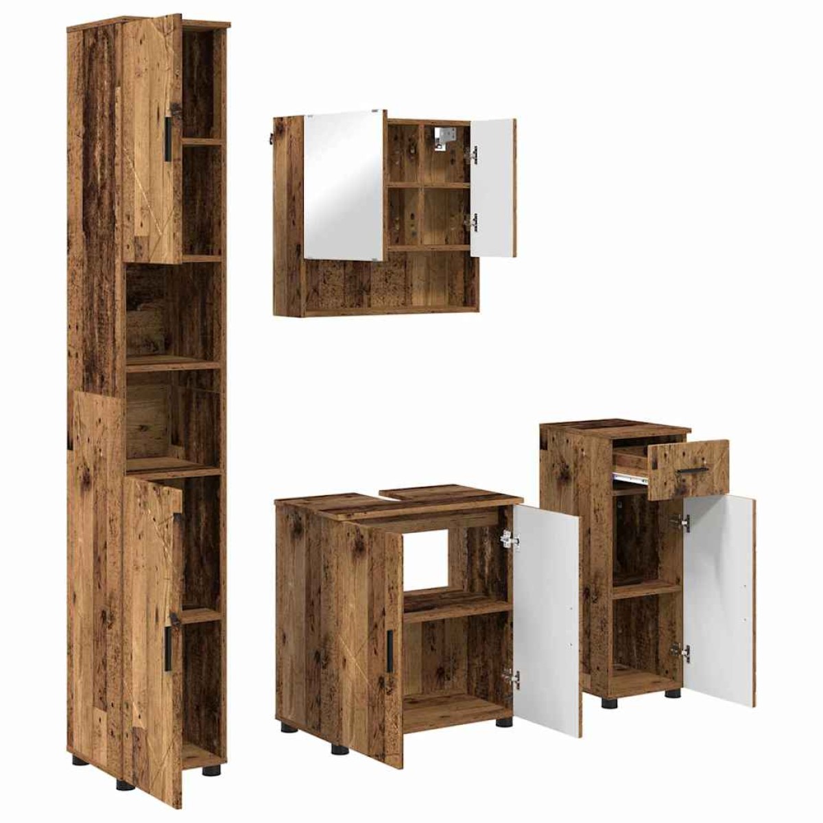 vidaXL Σετ Επίπλων Μπάνιου 4 τμχ. Παλιό Ξύλο 61 x 35 x 64 εκ.