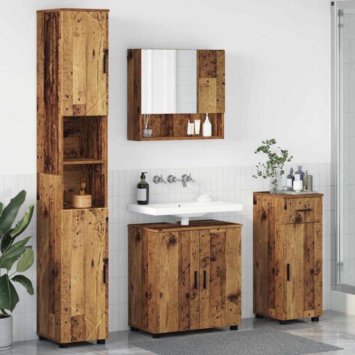 vidaXL Σετ Επίπλων Μπάνιου 4 τμχ. Παλιό Ξύλο 61 x 35 x 64 εκ.