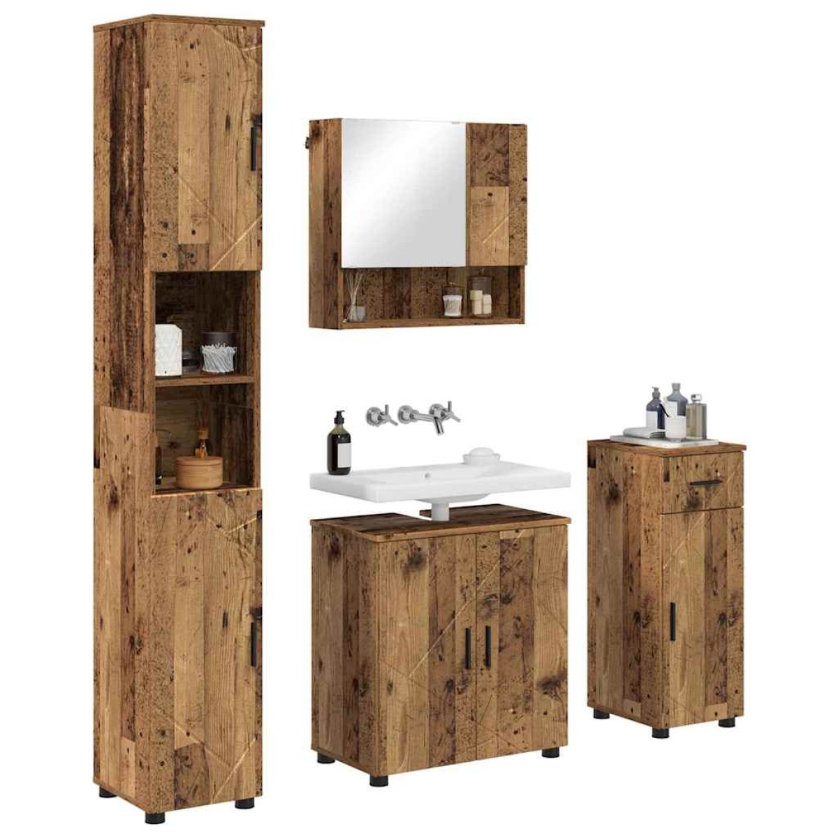 vidaXL Σετ Επίπλων Μπάνιου 4 τμχ. Παλιό Ξύλο 61 x 35 x 64 εκ.