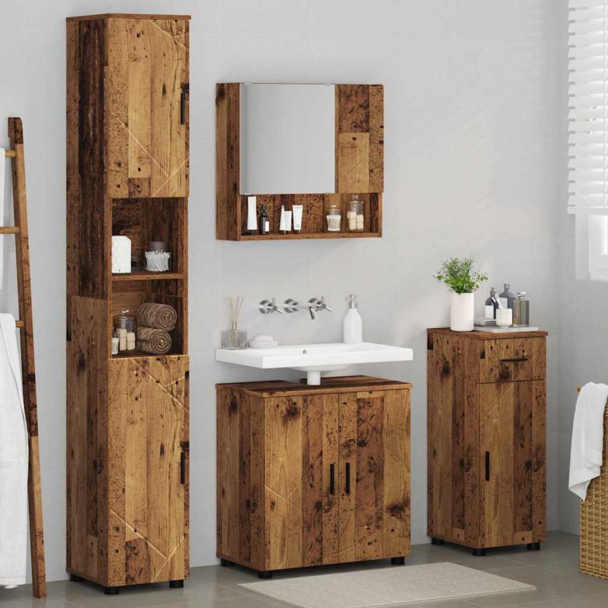 vidaXL Σετ Επίπλων Μπάνιου 4 τμχ. Παλιό Ξύλο 61 x 35 x 64 εκ.