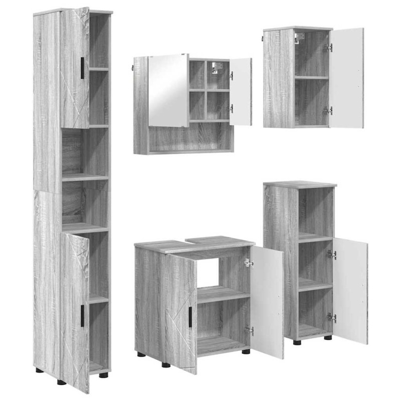 vidaXL Σετ Επίπλων Μπάνιου 5 τμχ. Γκρίζο Σονομα 61 x 35 x 64 εκ.