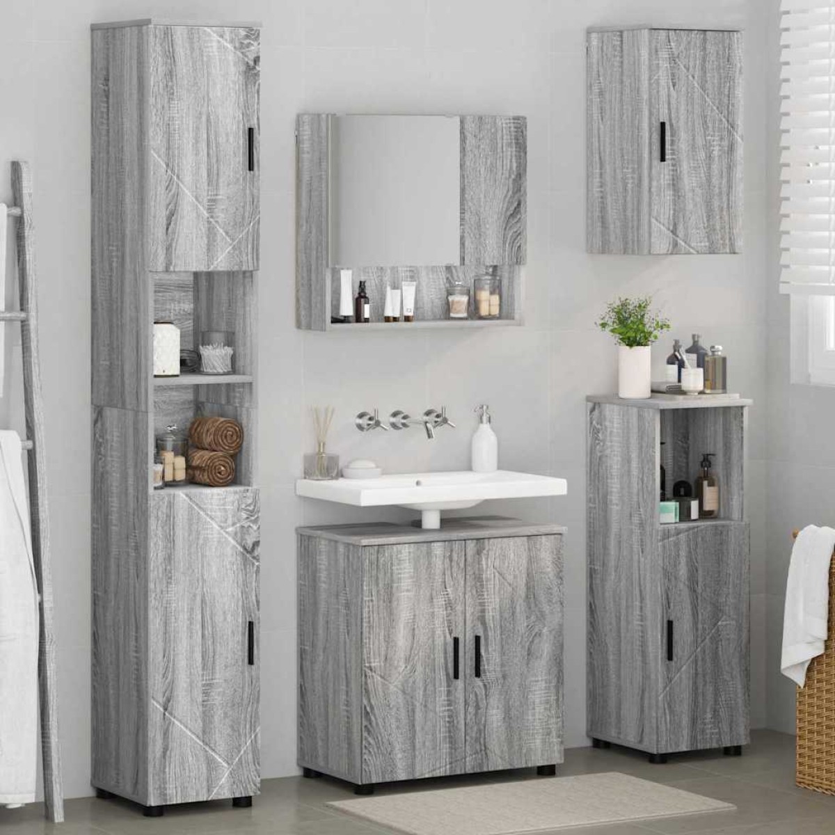 vidaXL Σετ Επίπλων Μπάνιου 5 τμχ. Γκρίζο Σονομα 61 x 35 x 64 εκ.