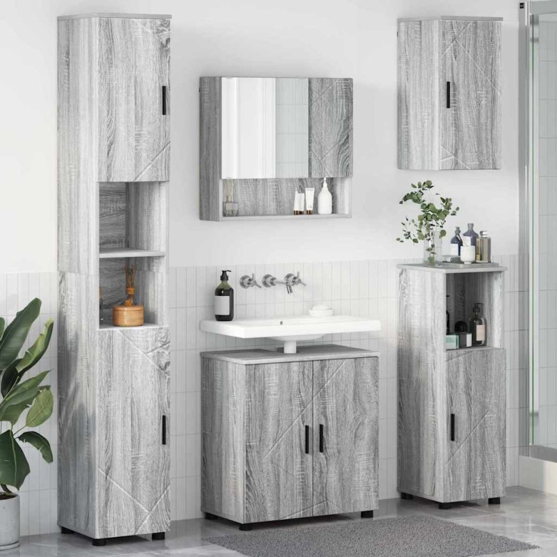 vidaXL Σετ Επίπλων Μπάνιου 5 τμχ. Γκρίζο Σονομα 61 x 35 x 64 εκ.