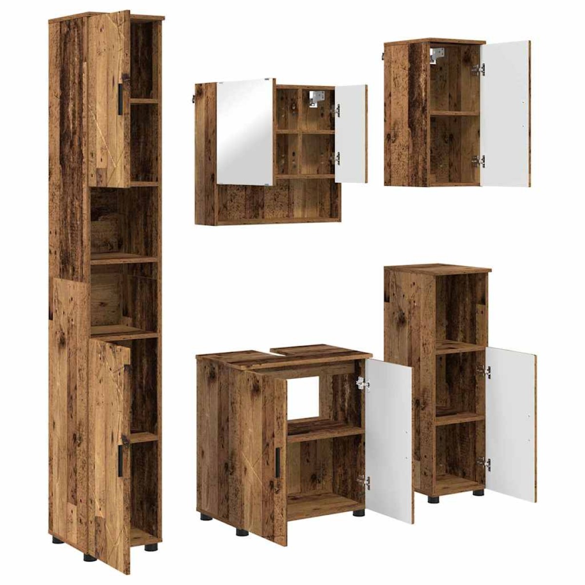 vidaXL Σετ Επίπλων Μπάνιου 5 τμχ. Παλιό Ξύλο 61 x 35 x 64 εκ.