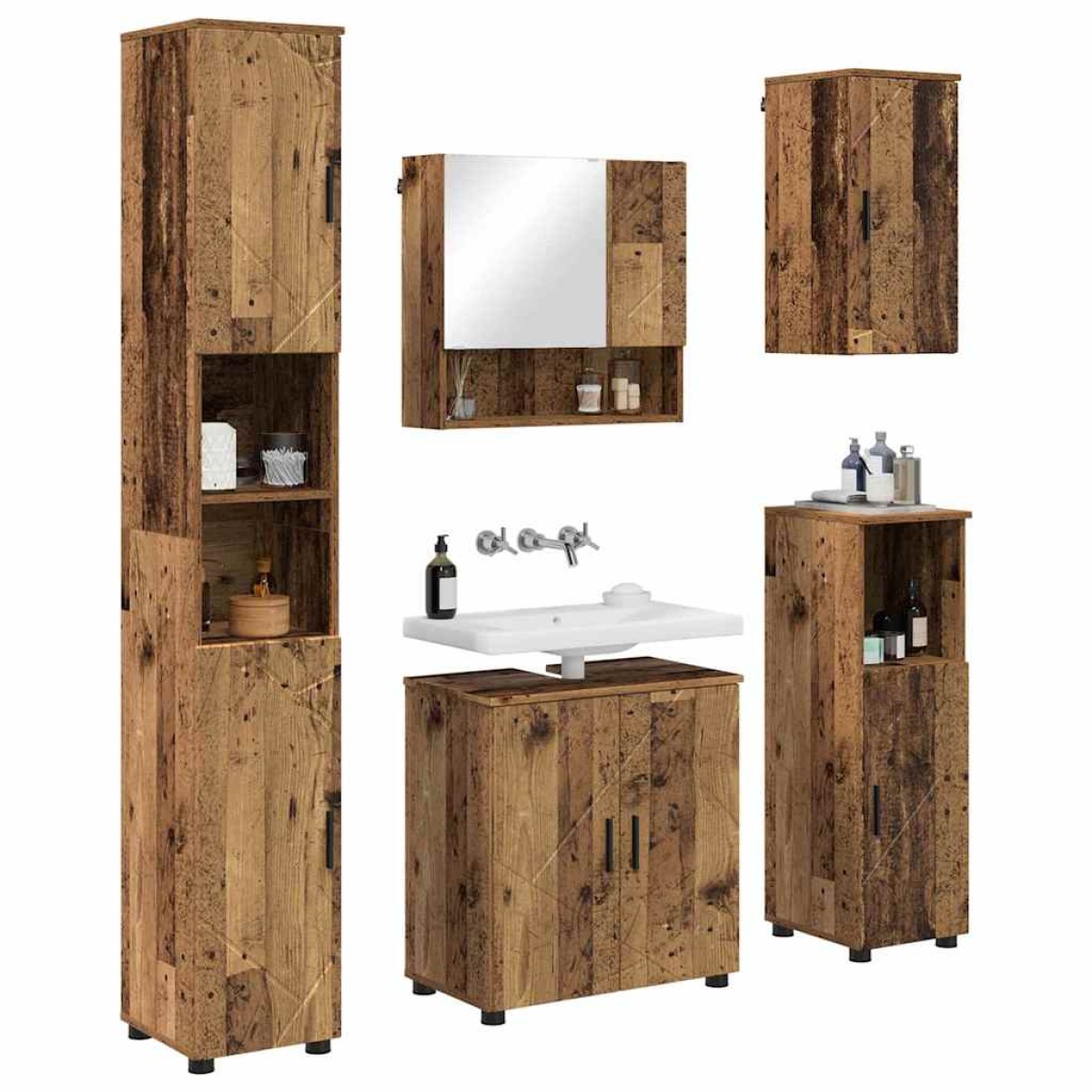 vidaXL Σετ Επίπλων Μπάνιου 5 τμχ. Παλιό Ξύλο 61 x 35 x 64 εκ.