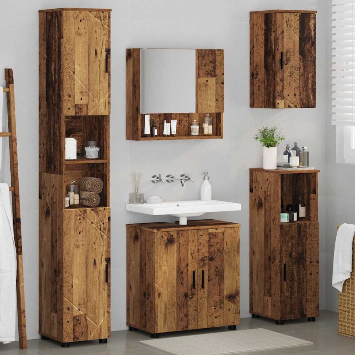 vidaXL Σετ Επίπλων Μπάνιου 5 τμχ. Παλιό Ξύλο 61 x 35 x 64 εκ.