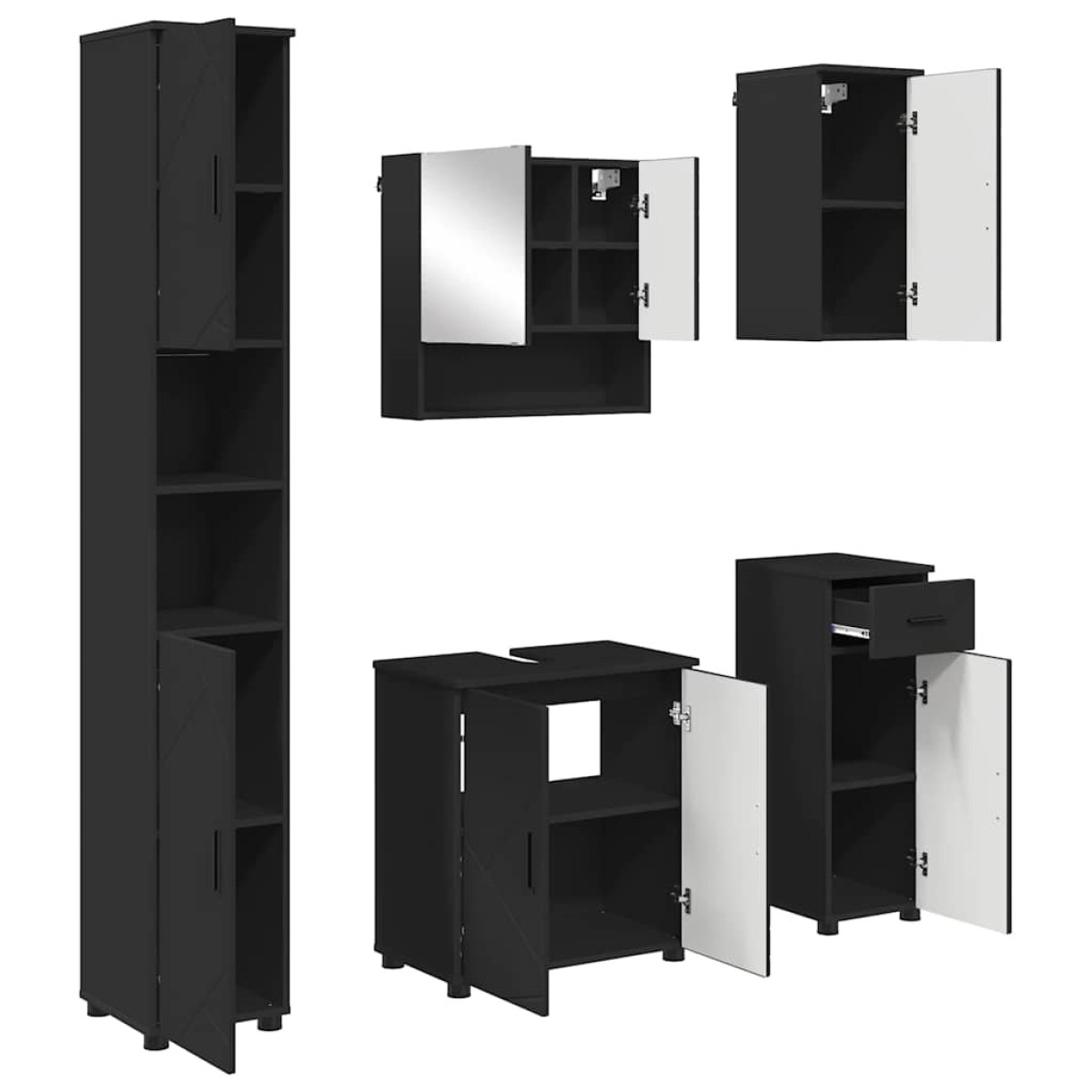 vidaXL Σετ Επίπλων Μπάνιου 5 τμχ. Μαύρο 61 x 35 x 64 εκ.