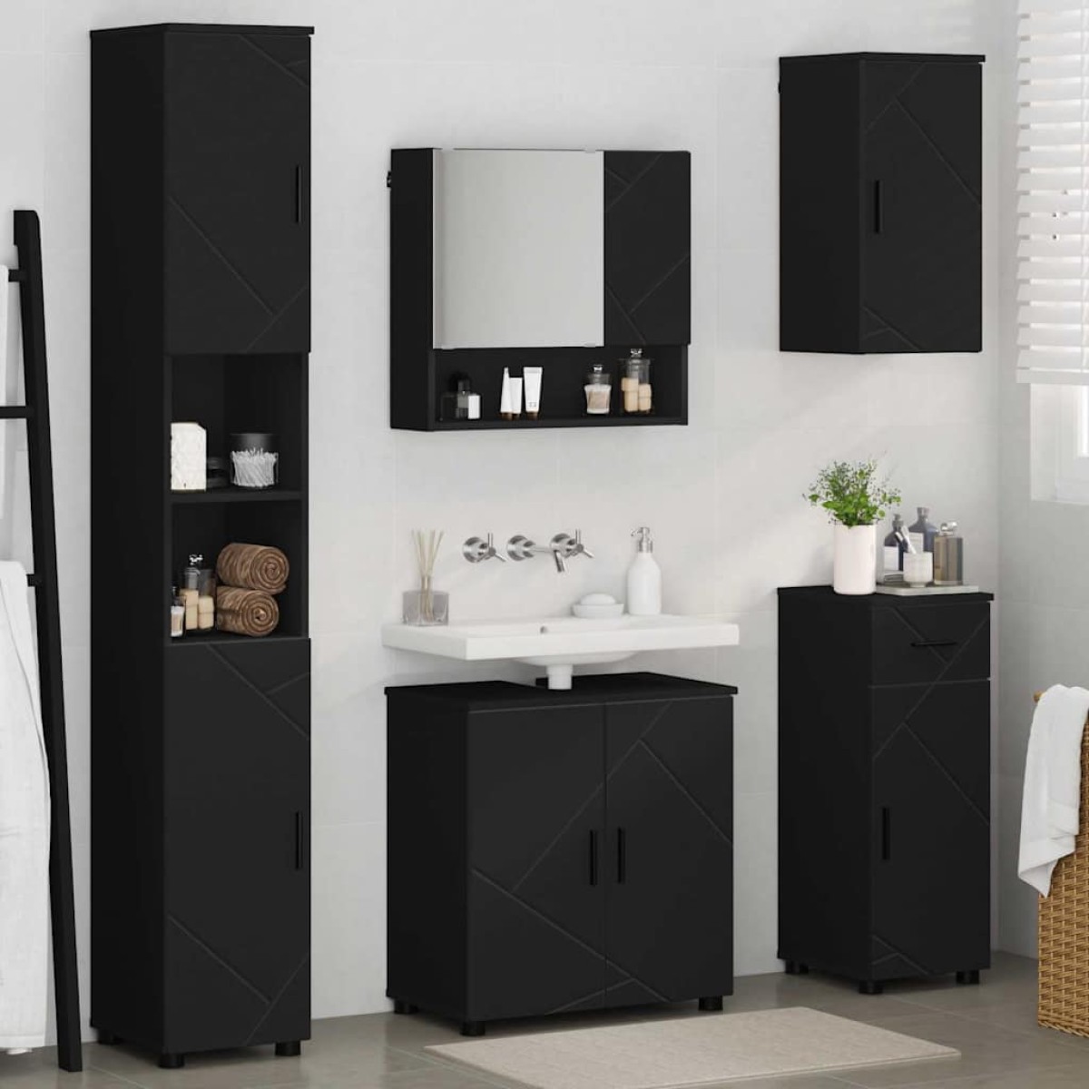 vidaXL Σετ Επίπλων Μπάνιου 5 τμχ. Μαύρο 61 x 35 x 64 εκ.