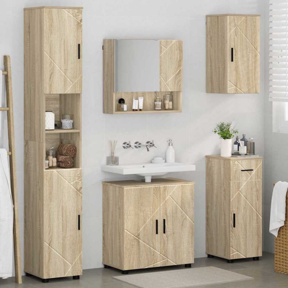 vidaXL Σετ Επίπλων Μπάνιου 5 τμχ. Δρύς Sonoma 61 x 35 x 64 εκ.