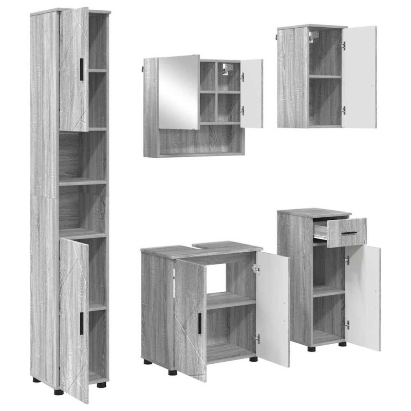 vidaXL Σετ Επίπλων Μπάνιου 5 τμχ. Γκρίζο Σονομα 61 x 35 x 64 εκ.
