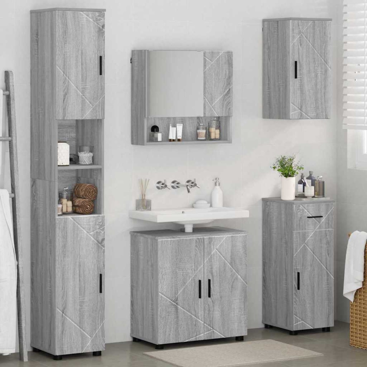 vidaXL Σετ Επίπλων Μπάνιου 5 τμχ. Γκρίζο Σονομα 61 x 35 x 64 εκ.
