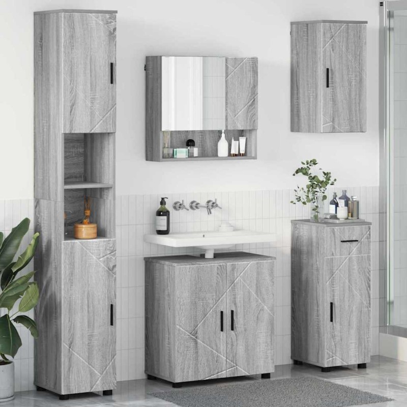 vidaXL Σετ Επίπλων Μπάνιου 5 τμχ. Γκρίζο Σονομα 61 x 35 x 64 εκ.