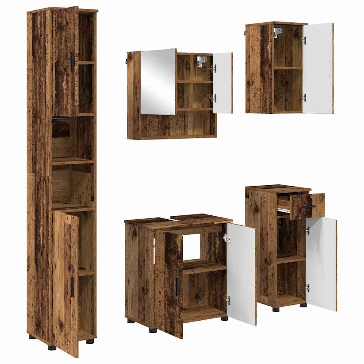 vidaXL Σετ Επίπλων Μπάνιου 5 τμχ. Παλιό Ξύλο 61 x 35 x 64 εκ.