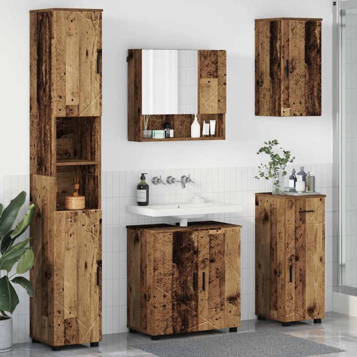 vidaXL Σετ Επίπλων Μπάνιου 5 τμχ. Παλιό Ξύλο 61 x 35 x 64 εκ.