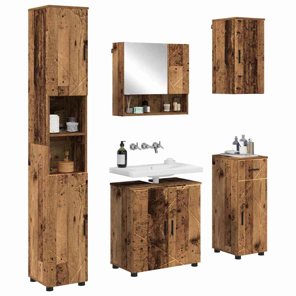 vidaXL Σετ Επίπλων Μπάνιου 5 τμχ. Παλιό Ξύλο 61 x 35 x 64 εκ.