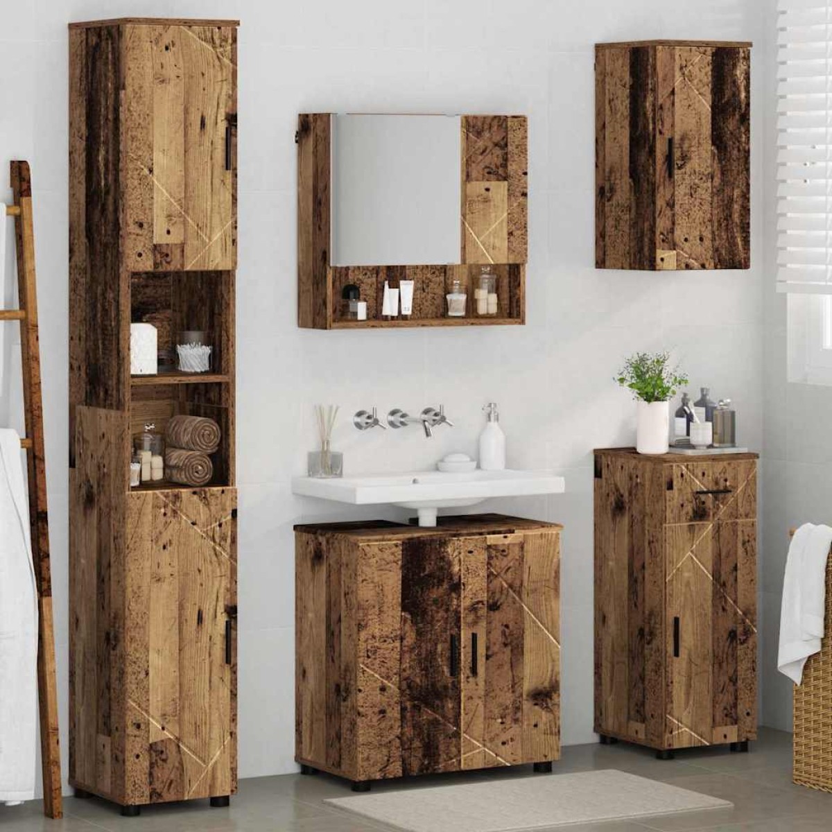 vidaXL Σετ Επίπλων Μπάνιου 5 τμχ. Παλιό Ξύλο 61 x 35 x 64 εκ.