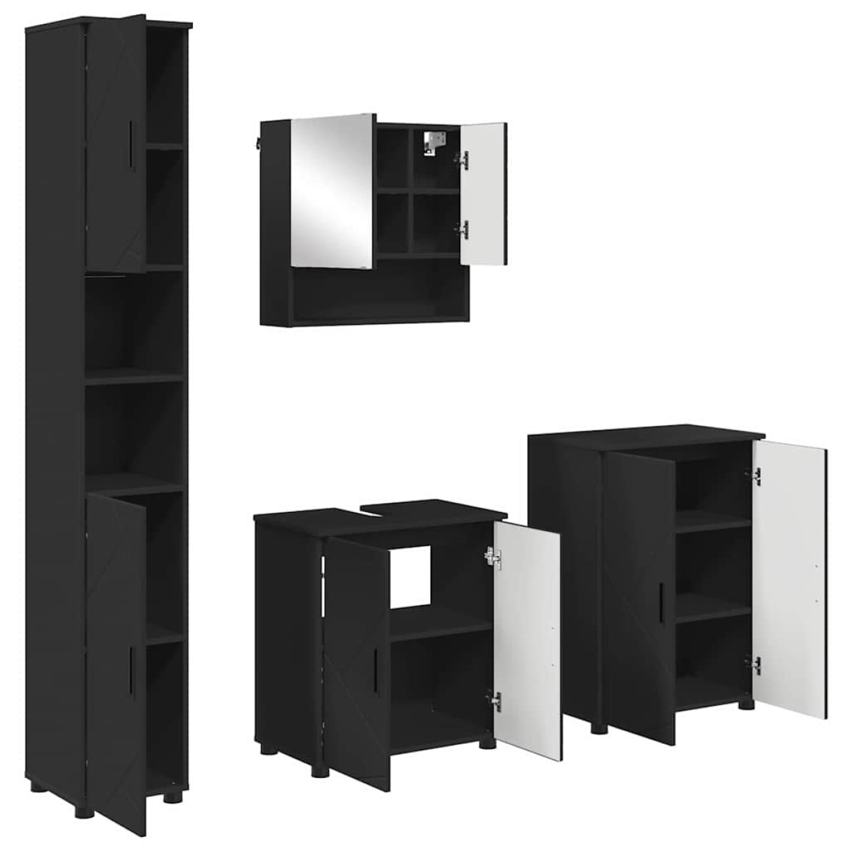 vidaXL Σετ Επίπλων Μπάνιου 4 τμχ. Μαύρο 61 x 35 x 64 εκ.