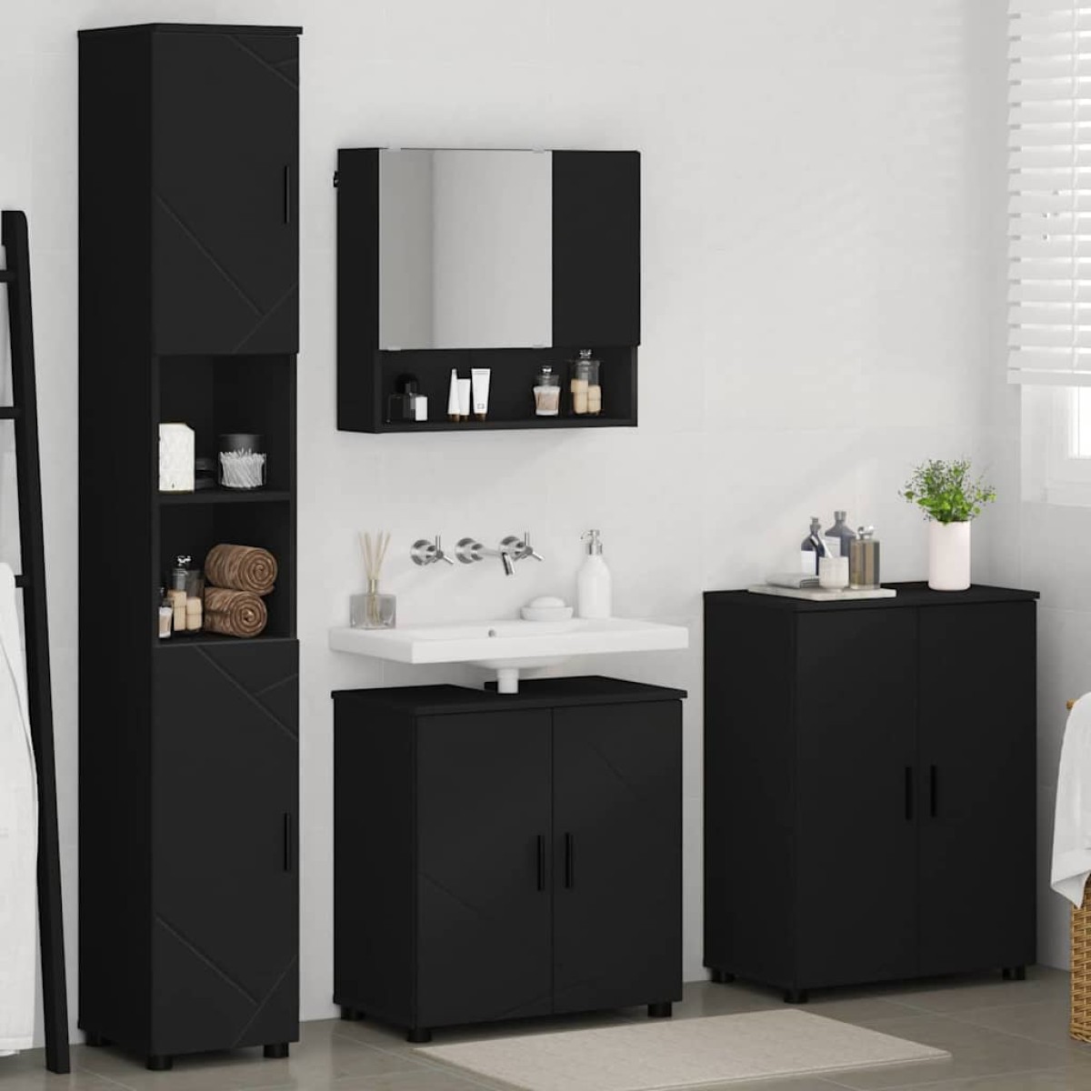 vidaXL Σετ Επίπλων Μπάνιου 4 τμχ. Μαύρο 61 x 35 x 64 εκ.