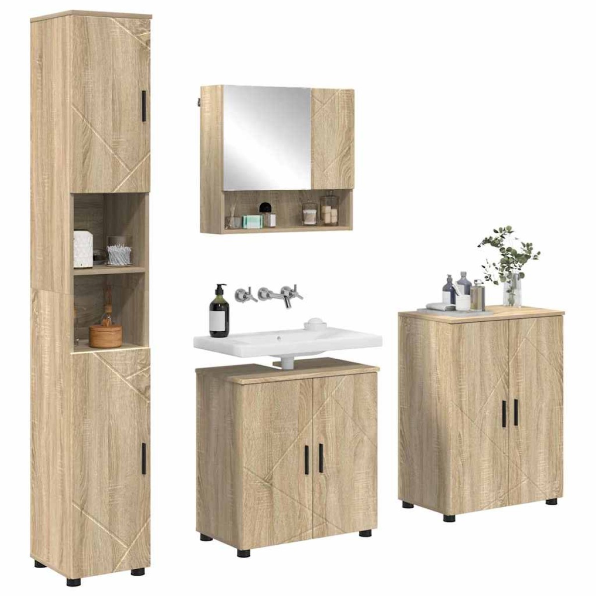vidaXL Σετ Επίπλων Μπάνιου 4 τμχ. Δρύς Sonoma 61 x 35 x 64 εκ.
