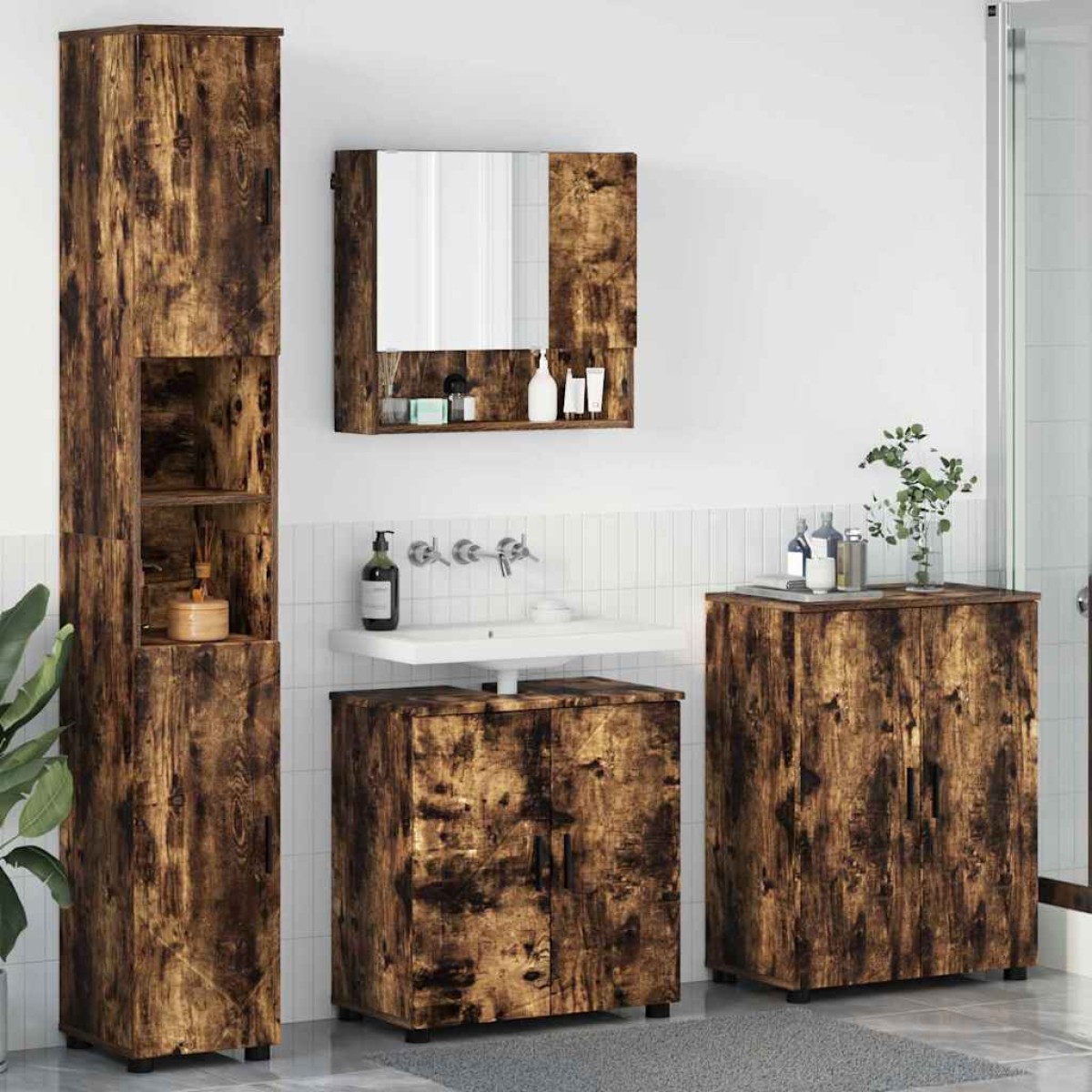 vidaXL Σετ Επίπλων Μπάνιου 4 τμχ. Καπνιστό Δρύς 61 x 35 x 64 εκ.