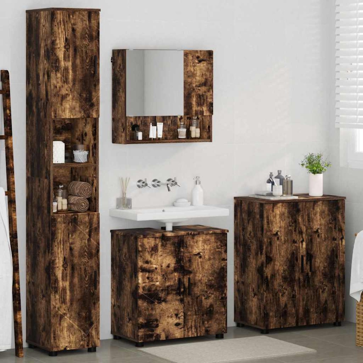 vidaXL Σετ Επίπλων Μπάνιου 4 τμχ. Καπνιστό Δρύς 61 x 35 x 64 εκ.