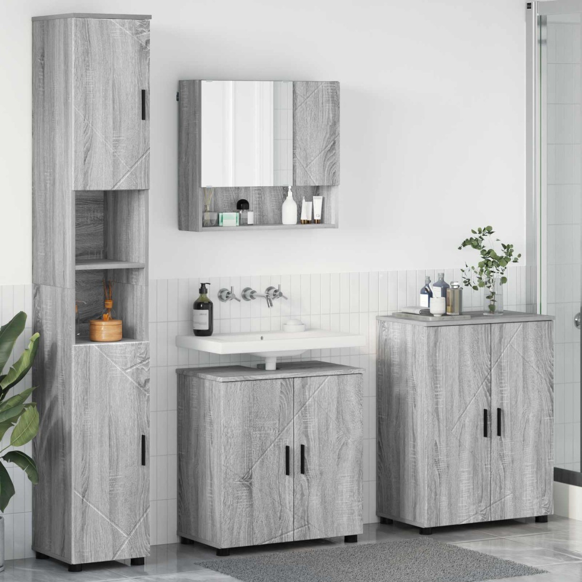 vidaXL Σετ Επίπλων Μπάνιου 4 τμχ. Γκρίζο Σονομα 61 x 35 x 64 εκ.