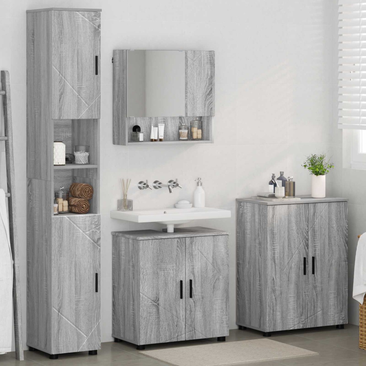 vidaXL Σετ Επίπλων Μπάνιου 4 τμχ. Γκρίζο Σονομα 61 x 35 x 64 εκ.