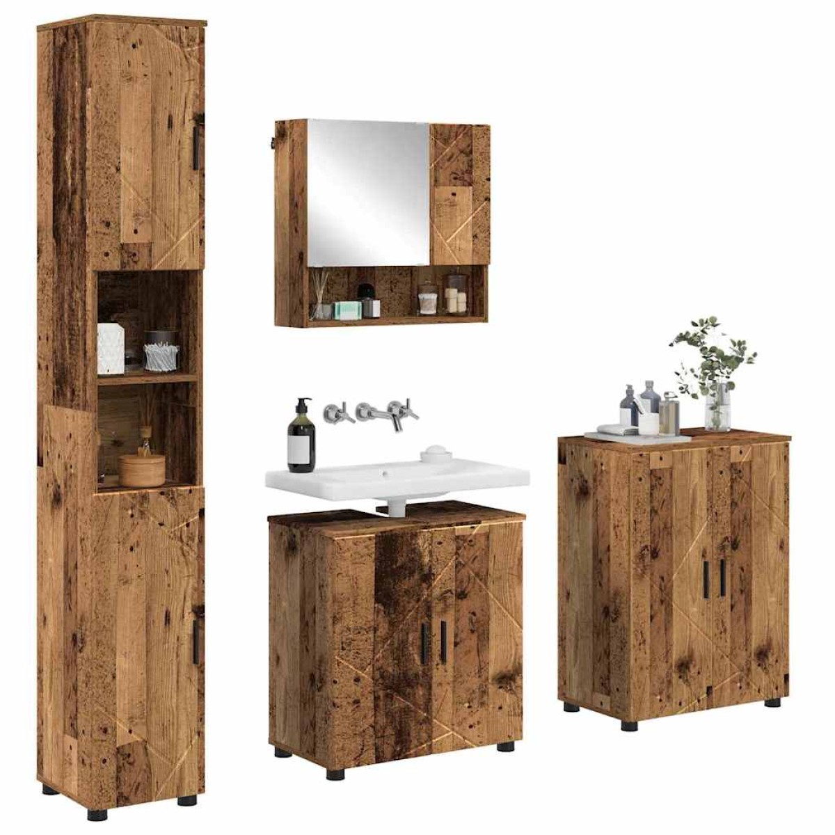 vidaXL Σετ Επίπλων Μπάνιου 4 τμχ. Παλιό Ξύλο 61 x 35 x 64 εκ.