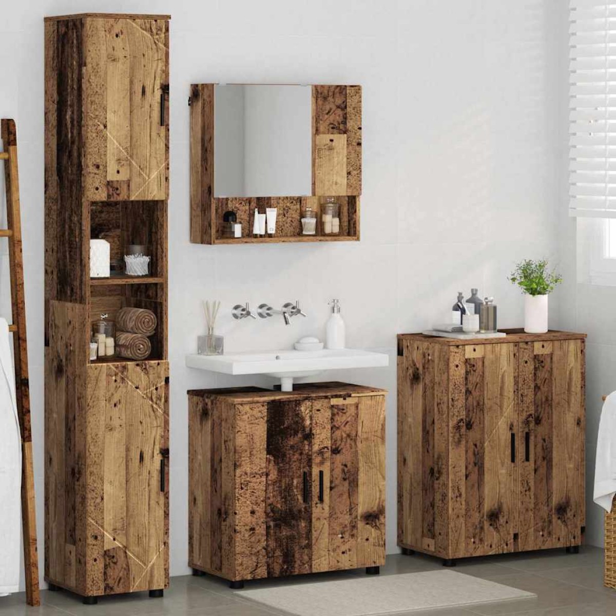 vidaXL Σετ Επίπλων Μπάνιου 4 τμχ. Παλιό Ξύλο 61 x 35 x 64 εκ.