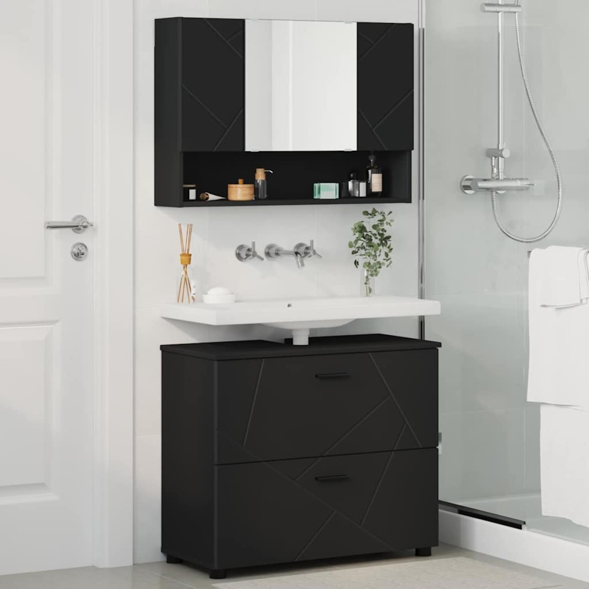 vidaXL Σετ Επίπλων Μπάνιου 2 τμχ. Μαύρο 76,5 x 35 x 64 εκ