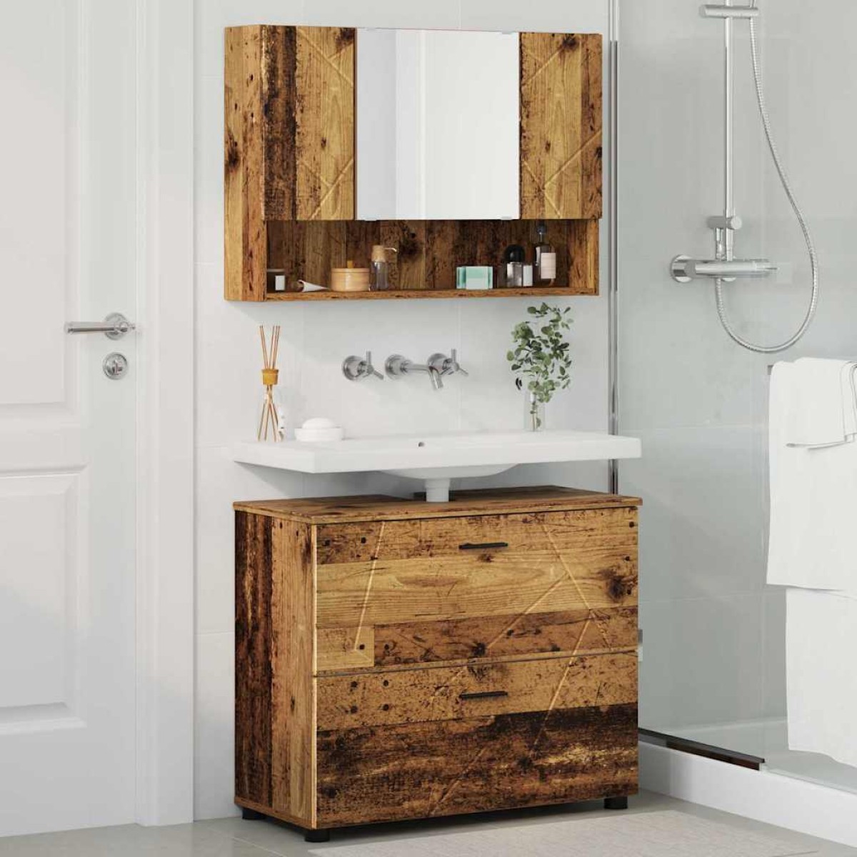 vidaXL Σετ Επίπλων Μπάνιου 2 τμχ. Παλιό Ξύλο 76,5 x 35 x 64 εκ