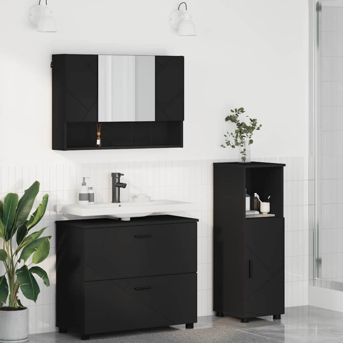 vidaXL Σετ Επίπλων Μπάνιου 3 τμχ. Μαύρο 76,5 x 35 x 64 εκ