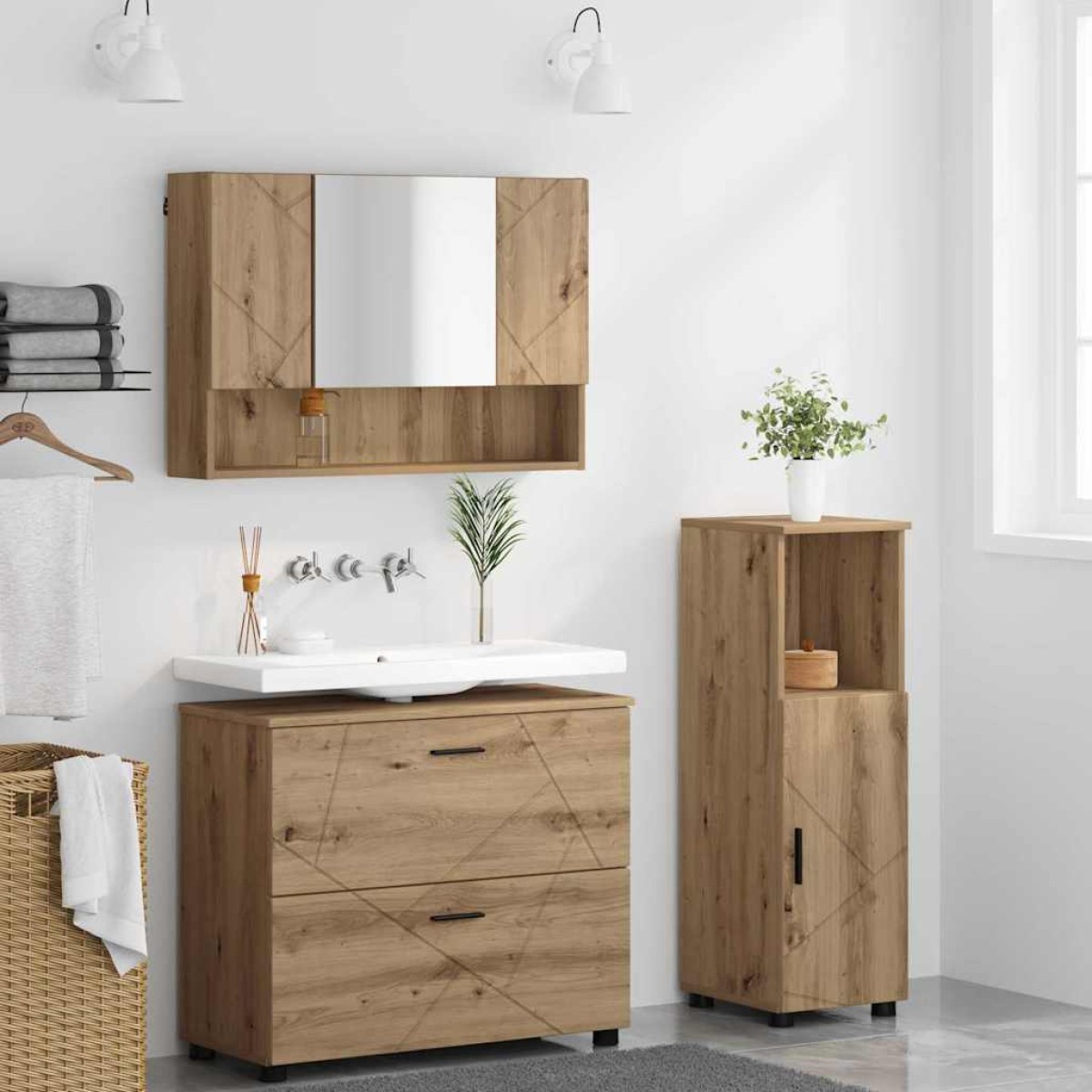 vidaXL Σετ Επίπλων Μπάνιου 3 τμχ. Artisan Oak 76,5 x 35 x 64 εκ