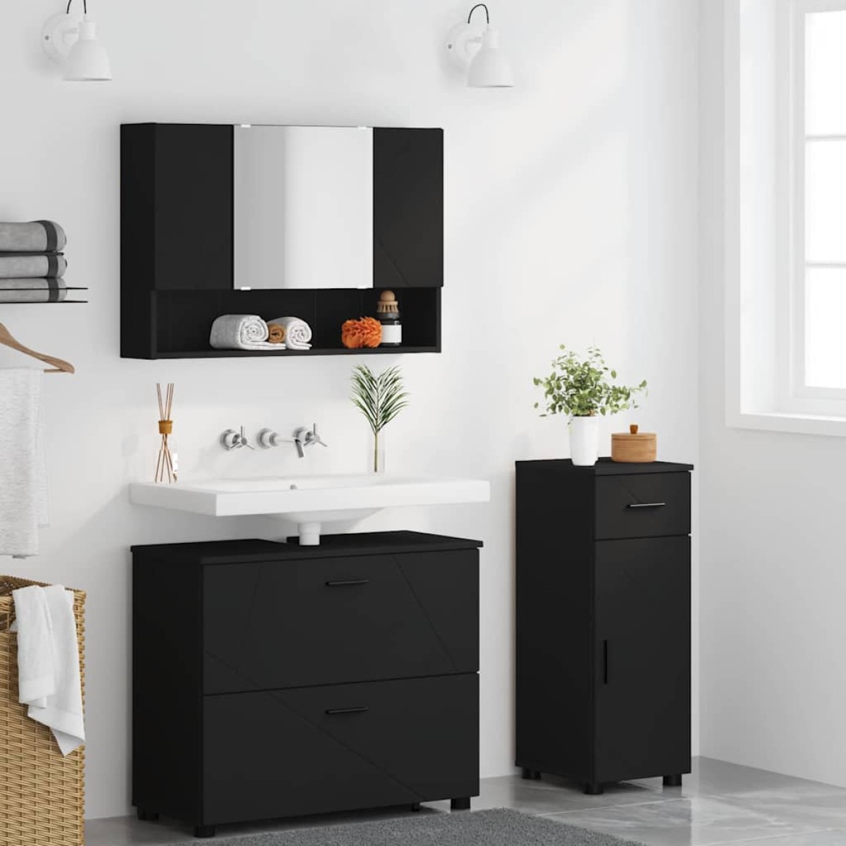 vidaXL Σετ Επίπλων Μπάνιου 3 τμχ. Μαύρο 76,5 x 35 x 64 εκ
