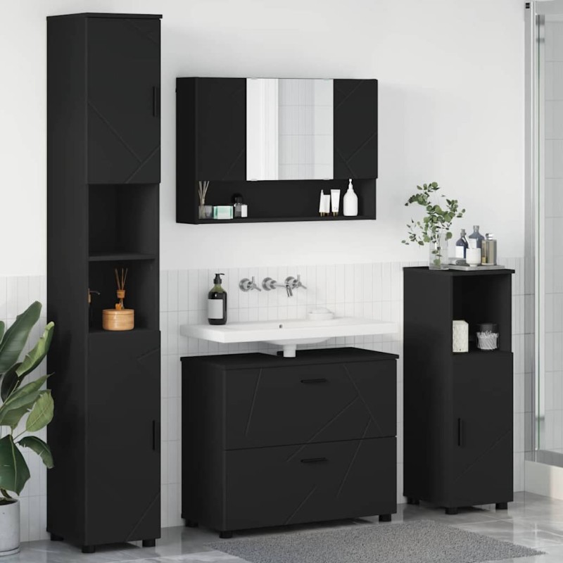 vidaXL Σετ Επίπλων Μπάνιου 4 τμχ. Μαύρο 35 x 30 x 192 εκ