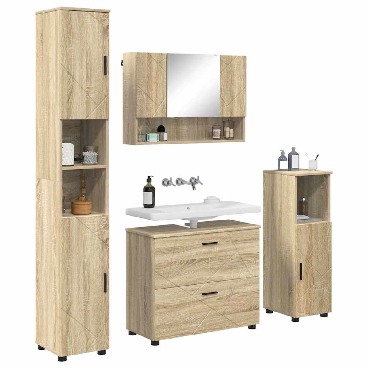vidaXL Σετ Επίπλων Μπάνιου 4 τμχ. Δρύς Sonoma 35 x 30 x 192 εκ