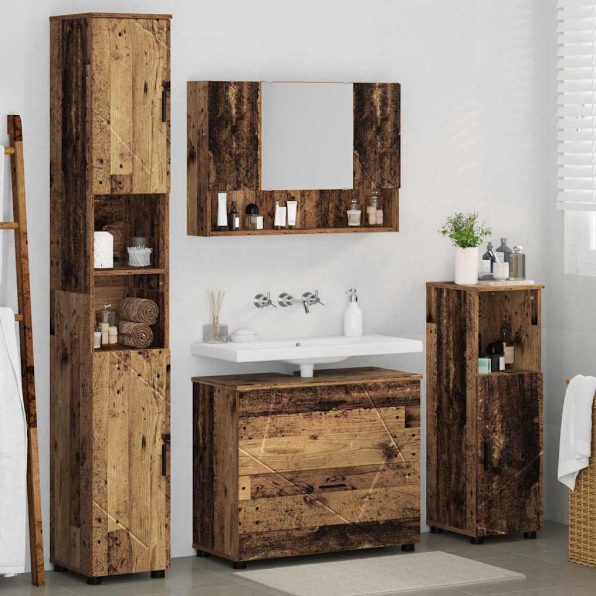 vidaXL Σετ Επίπλων Μπάνιου 4 τμχ. Παλιό Ξύλο 35 x 30 x 192 εκ
