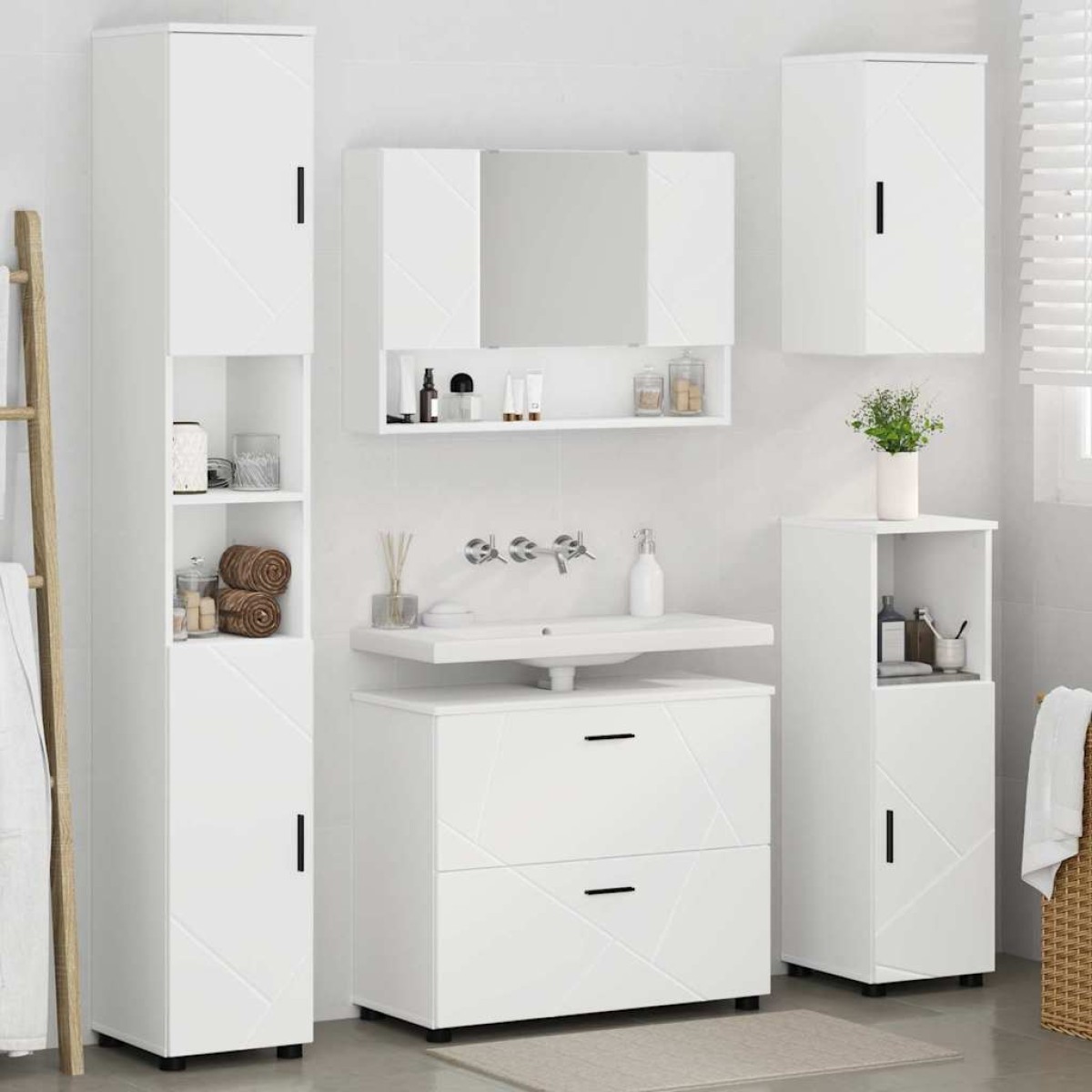vidaXL Σετ Επίπλων Μπάνιου 5 τμχ. Λευκό 35 x 30 x 192 εκ