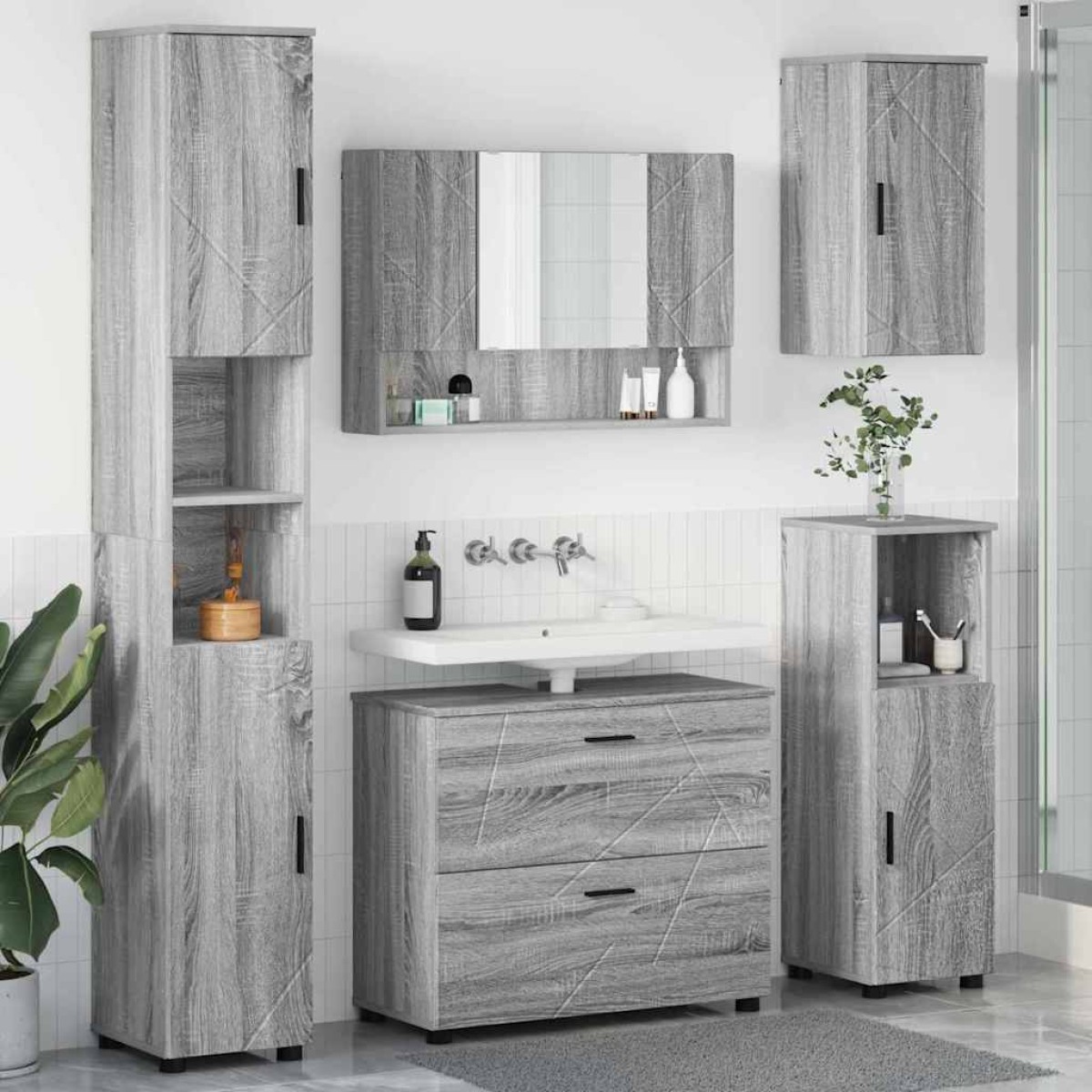 vidaXL Σετ Επίπλων Μπάνιου 5 τμχ. Γκρίζο Σονομα 35 x 30 x 192 εκ