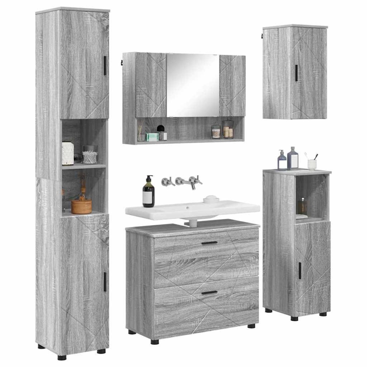 vidaXL Σετ Επίπλων Μπάνιου 5 τμχ. Γκρίζο Σονομα 35 x 30 x 192 εκ