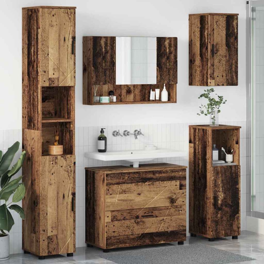 vidaXL Σετ Επίπλων Μπάνιου 5 τμχ. Παλιό Ξύλο 35 x 30 x 192 εκ
