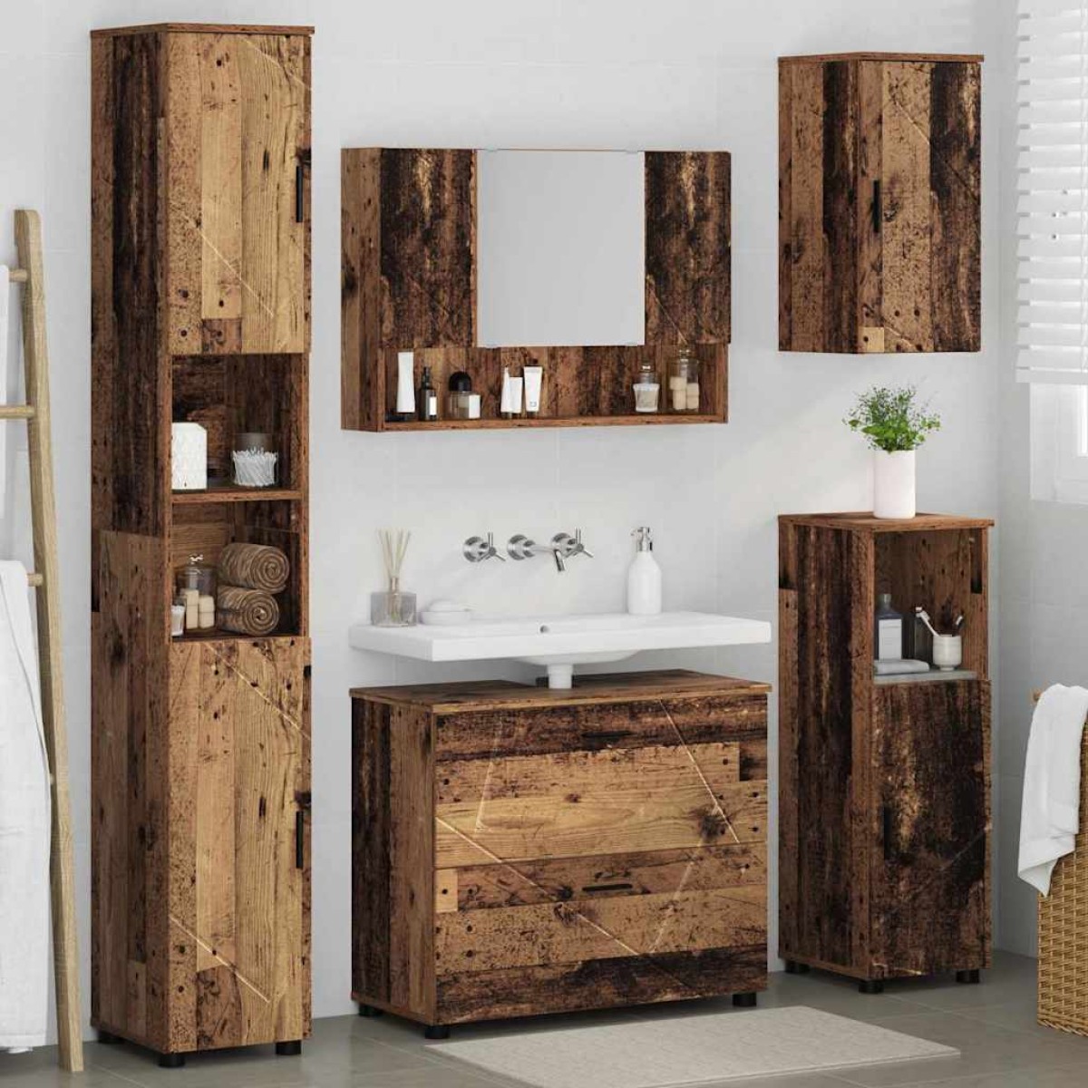 vidaXL Σετ Επίπλων Μπάνιου 5 τμχ. Παλιό Ξύλο 35 x 30 x 192 εκ